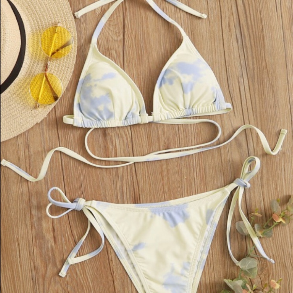 ROMWE Tie Dye Triangle Strappy Bathing Suit